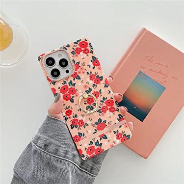 Imagem de Suporte de anel de luxo flores capa de telefone para iphone 13 14 pro max 12 pro max 11 design quadrado suporte de silicone macio capa de telefone, b1, para iphone 11