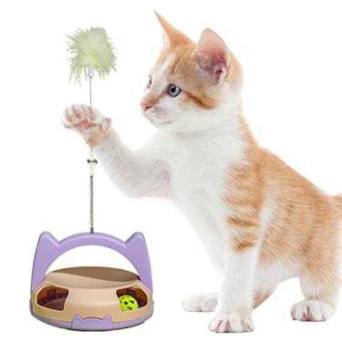 Imagem de Brinquedo interativo para gatos | Brinquedos engraçados para gatos com bola giratória,Brinquedos interativos para gatos, brinquedos para gatinhos, brinquedos para exercícios com penas e sinos Fovolat