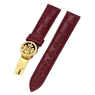Imagem de CZKE Pulseira de relógio de couro genuíno 19MM 20MM 22MM pulseiras para Patek Philippe Wath pulseiras com fecho de aço inoxidável masculino feminino (cor: fecho dourado vermelho, tamanho: 22mm)