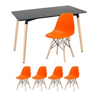 Imagem de Loft7, Kit - Mesa retangular Eames 60 x 120 cm preto + 4 cadeiras Eiffel Dsw Laranja