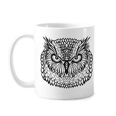 Imagem de Caneca de cerâmica com desenho de pássaro de coruja e olhos grandes Caneca de porcelana de café