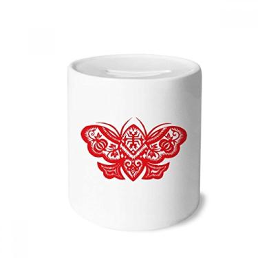 Imagem de DIYthinker Caixa de moedas vermelha tradicional chinesa cortando dinheiro caixa de cerâmica porta-moedas presente de cofrinho