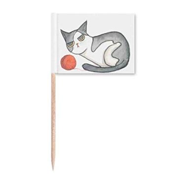 Imagem de Miaoji Pintura Aquarela Fantoche Gato Palito Bandeiras Marcador Decoração de Festa