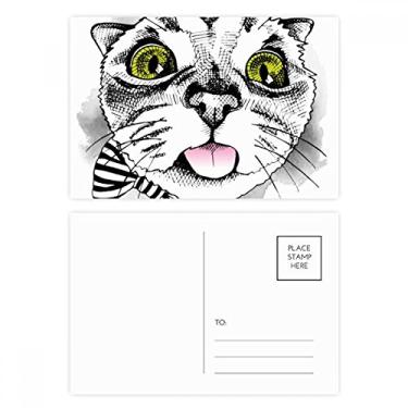 Imagem de Conjunto de cartões postais Tugue Bow White Cat Protect Animal Pet Lover Cartão de felicitações de aniversário