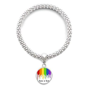 Imagem de DIYthinker Pulseira Love is Love LGBT com pingente de prata em cor de arco-íris com corrente ajustável