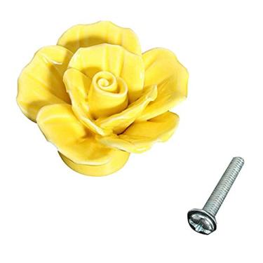 Imagem de 1 Pçs Rose Puxadores de Cerâmica Cozinha Gabinete Gaveta Puxa Puxador De Móveis Banheiro Cozinha Puxadores De Porta Cabine Puxadores Móveis, amarelo