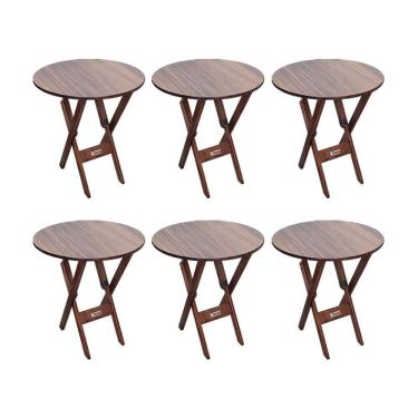 Imagem de Kit 6 Mesas Dobráveis De Madeira Redonda 70cm Imbuia - Cor: Marrom