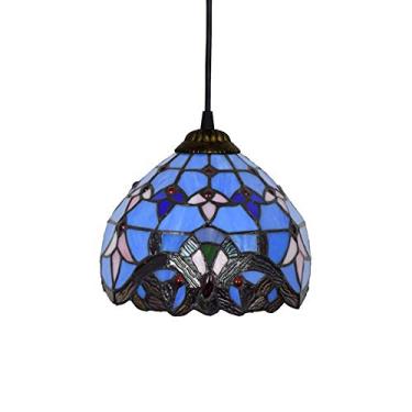 Imagem de Luminária pendente estilo Tiffany de 8 polegadas, luminária de teto para mesa de jantar, E27, abajur retrô azul/colorido, luminária pendente de restaurante de decoração, luminária de sala de jantar