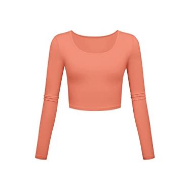 Imagem de Kindcall Camisetas femininas leves e básicas de manga comprida para treino, Coral, G