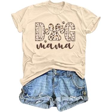 Imagem de Camiseta feminina de manga curta com estampa de leopardo com estampa de cachorro e mamãe fofa para amantes de cães, Creme, XXG