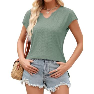 Imagem de LUYAA Camisetas femininas casuais de manga cavada, gola V, túnica solta, blusas lisas básicas de verão, Verde, P