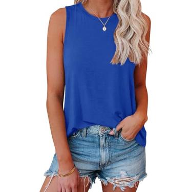 Imagem de Smile Fish Camiseta regata feminina de gola redonda, folgada, sem mangas, para o verão, Azul royal, P