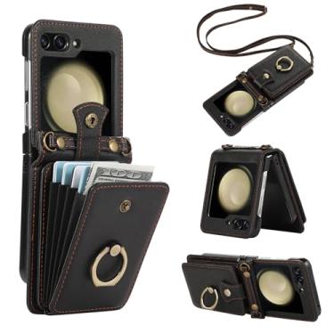 Imagem de Asuwish Capa para celular Samsung Galaxy Z Flip 6 5G 2024 carteira com protetor de tela e alça transversal anel suporte RFID suporte para cartão de crédito ZFlip6 Z6 G Flip6 6Z mulheres meninas preta