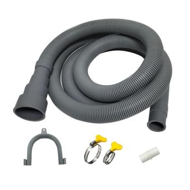 Imagem de Mangueira de drenagem para máquina de lavar, kit de extensão de drenagem, tubo de drenagem de piso para lava-louças, equipado com uma extensão branca, duas braçadeiras de mangueira e um gancho fixo em
