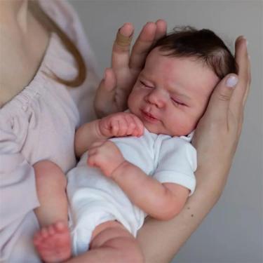 Imagem de QIYANER boneca reborn menino,bebê reborn de silicone sólido - Pano corporal de silicone de vinil de 48 cm Boneca gorda fofa dormindo com os olhos fechados boneca reborn realista,Menino