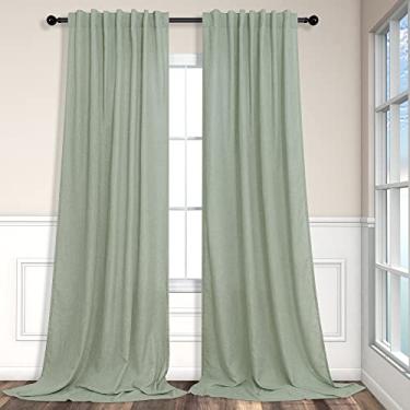 Imagem de Cortinas verde-sálvia 203 cm de comprimento para sala de estar, 2 painéis, aba traseira, varão, bolso drapeado, filtro de luz, linho transparente, algodão, texturizado, cortina verde claro para