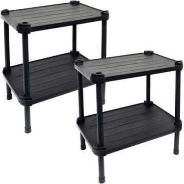 Imagem de 2 Estantes de Plástico Modular Multiuso 2 Prateleiras 1 Torre Preta Mo