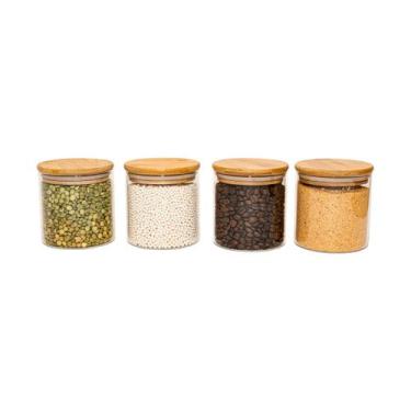 Imagem de Potes de Vidro P/ Mantimentos 500ml C/ Tampa Bambu - 4 Pçs Oikos, U, N