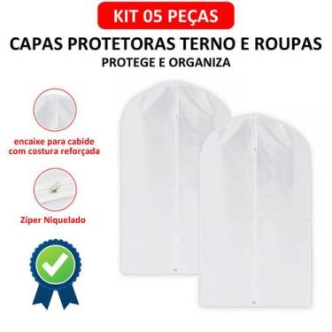 Imagem de Kit 05 Capas Terno e Roupas com Zíper TNT Impermeável Protetor Roupas 