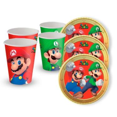 Imagem de KIt Festa Super Mario Decoração aniver 16 pçs Copos + Pratos - Festcol