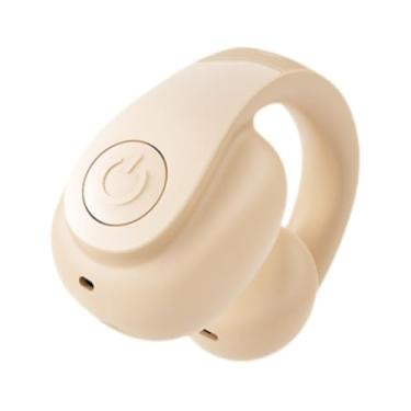 Imagem de BaotyJie Fone de ouvido de ouvido aberto com clipe, fone de ouvido com clipe de orelha, fone de ouvido profissional com cancelamento de ruído para treino, Bege