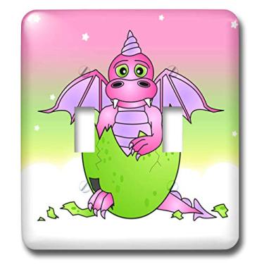 Imagem de 3dRose Lsp_6094_2 Interruptor duplo de dragão bebê rosa em ovo verde rachado