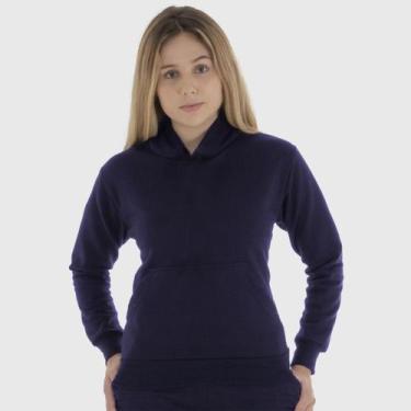 Imagem de Moletom Canguru Feminino Liso com Capuz e Bolso Benellys, P, Azul mari