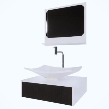 Imagem de Gabinete Madri Fresno Negro 50 C/cuba + Kit Acessórios Branco - GABINE