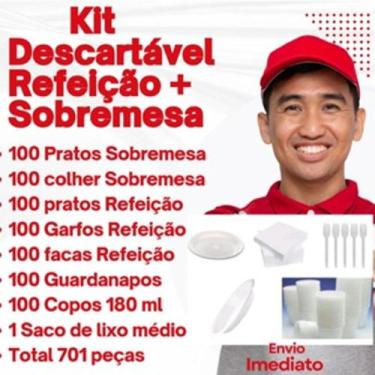 Imagem de Kit Descartáveis 701 Peças Pratos+Garfos+Facas+Colher+Guardanapos+Copo