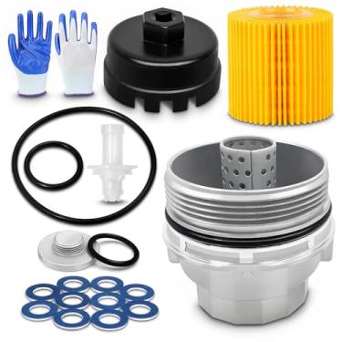 Imagem de Kit de troca de óleo: 04152-YZZA1 filtro de óleo + 15620-31060 tampa do invólucro do filtro + 15643-31050 plugue de tampa + chave de filtro de óleo + arruela de esmagamento + 90430-12031 juntas de plugue de drenagem de óleo de alumínio (10 peças) para kit de troca de óleo Toyota