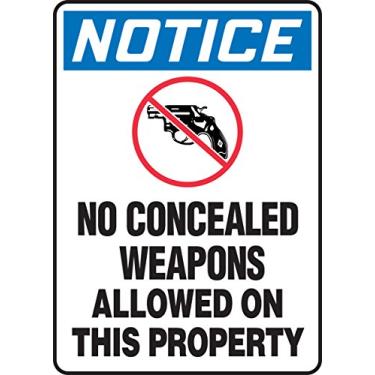 Imagem de Accuform Placa de segurança "Notice No Hidden Weapons Allowed On This Property", Aluma-Lite™, 25 x 17 cm (MACC810XL)