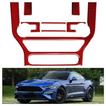 Imagem de IKUESM compatível com Ford Mustang GT 2015-2021 Interior de fibra de carbono para navegação de carro quadro de acabamento console multimídia decoração adesivo decalque(A set(Red))