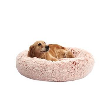 Imagem de Bedfolks Cama para cachorro calmante Donut – 91 cm, redonda, fofa, antiansiedade, lavável na máquina (rosa, grande)