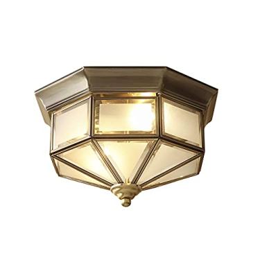 Imagem de ZZZYZ Vintage 3 - luzes latão candeeiro de teto acessório moderno claro vidro Plafon LED teto Semi Flush galvanoplastia acabamento Plafon LED teto para corredor casa varanda entrada cobre 38 * 19 cm