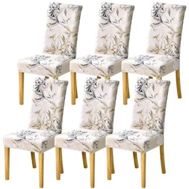 Imagem de Celevingne Conjunto de 6 capas de cadeira de sala de jantar, elastano macio, removível, lavável, para sala de jantar (estilo jardim secreto, conjunto com 6)