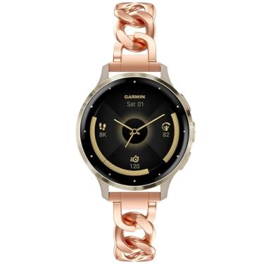 Imagem de Koazon Pulseira de relógio de metal de 20 mm compatível com Garmin Vivoactive 5/6/3/Forerunner 55/165/245/645 para mulheres, corrente de substituição de pulseira de aço inoxidável ajustável para