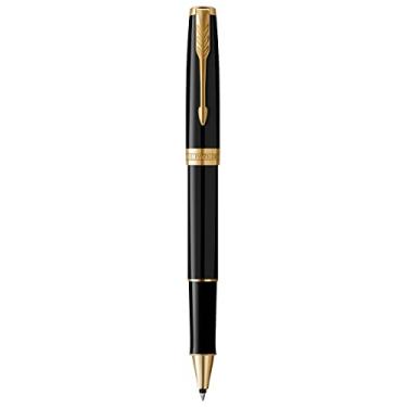 Imagem de PARKER Sonnet Rollerball Pen, Black Lacquer with Gold Trim, Fine Point Black Ink