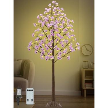 Imagem de TiYiViRi Árvore De Cerejeira De 6 Pés Com 112 Luzes Led, 336 Flores Rosa Exuberantes, Árvore De Cerejeira Com Iluminação Artificial E Controle Remoto De 8 Modos, Temporizador Para Festa De Casamento