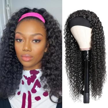 Imagem de Unvizossa Peruca De Cabelo Humano Com Faixa De Cabeça E Ondas Profundas, 16 Polegadas, Cacheada, Para Mulheres Negras, Use E Vá, Peruca Sem Cola, Cacheada Profunda, Sem Renda Frontal, Cabelo Humano,