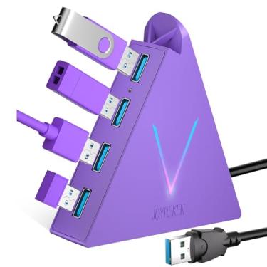 Imagem de JoyReken Hub USB 3.0 de 4 portas, torre de hub USB FlyingVHUB com cabo estendido de 60 cm, divisor USB para laptop, PC, PS4, PS5, Xbox, mouse, teclado, pen drive, U-Disk (roxo escuro)