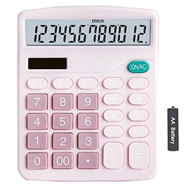 Imagem de Calculadora HZFJ, bateria solar de 12 bits, calculadora eletrônica com função padrão de energia dupla com grande visor LCD para escritório (uma bateria) (KK-837B, 1 pacote, rosa)