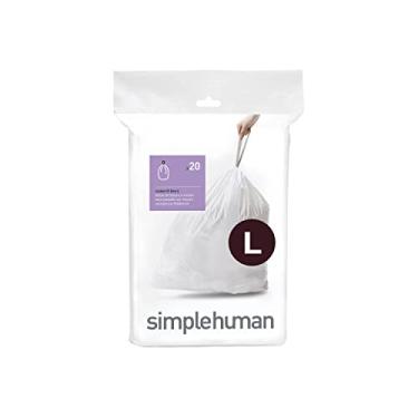 Imagem de simplehuman Sacos de lixo Code L com cordão de ajuste personalizado em embalagens dispensadoras, 20 unidades, 18 litros, branco