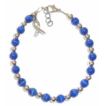 Imagem de (Thyroid & Prostate - Royal Blue) - Hidden Hollow Beads Cancer Awareness Bracelet, For Showing Support or Fundraising Campaign, 18 colours to choose from, Adult Size with Extension, 6mm Cat's Eye Beads. Comes Packaged.