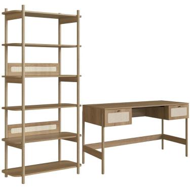 Imagem de Estante Livreiro Home Office E Mesa Escrivaninha Pés Madeira Moss A03 Hanover Roble