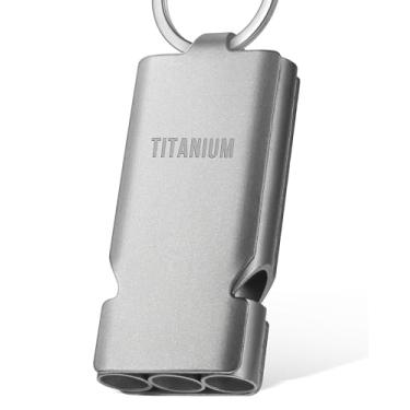 Imagem de IUMIUN Apito de sobrevivência de emergência de titânio para salva-vidas apito de segurança para acampamento ao ar livre - apito alto de até 120 ~ 130 db