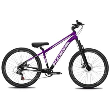 Imagem de Bicicleta Aro 26 Rebaixada Freeride para Grau, Quadro em Alumínio, Relação 1x7, Aros Vmaxx Coloridos, Pedivela 34D, Suspensão 80mm,Preto Roxo Branco