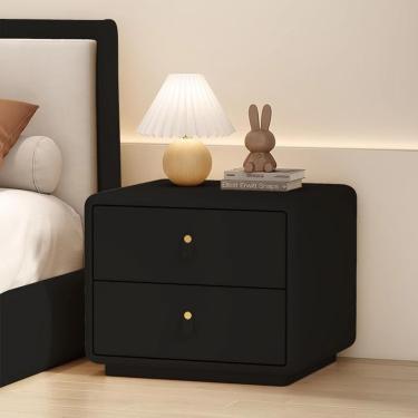 Imagem de Moderna de mesa de cabeceira de madeira moderna mesa de cabeceira de cabeceira para o teto de couro armário de cabeceira de cama com 2 gavetas de armazenamento quarto simples armários mesa l