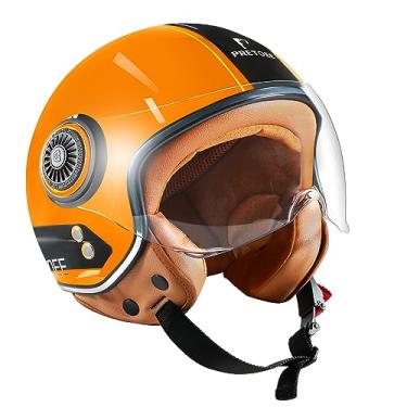Imagem de Pretoee Capacete Vespa Dot Aprovado, Motocicleta Aberta Com Viseira, Capacetes De Ciclomotor Retrô Adultos Para Homens E Mulheres, Scooter Vintage Chopper Cruiser, Pt-Air 02, Laranja