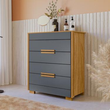 Imagem de Cômoda com 4 Gavetas 86x103cm Dhara Moval Cor:Freijó/Cinza