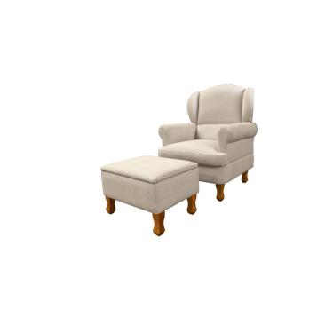 Imagem de Poltrona Amamentação Balanço Pé Fixo C/Puff Sabrina Linho Bege  - Montanaris Decor